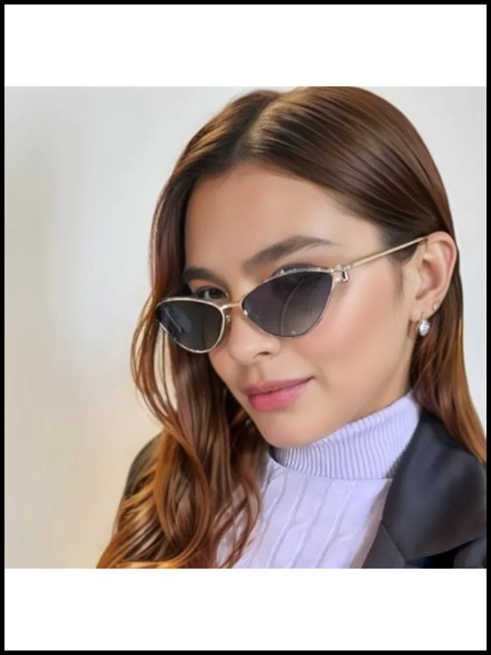 Cat Eye Sunglasses Women Metal Triangle Shades UV400 Oval Eyewear